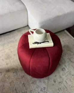 Puf SELBY Velour Mørkerød