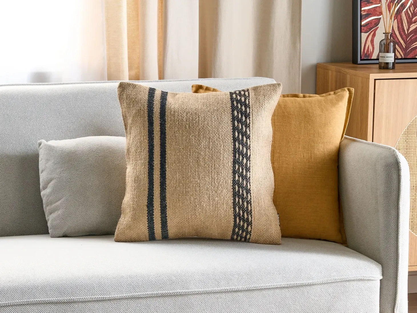 Pyntepude DESALIX Jute 45 x 45 cm Beige Stribet mønster