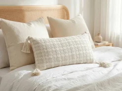 Pyntepude DOURIS 30 x 60 cm Lys Beige Ternet mønster