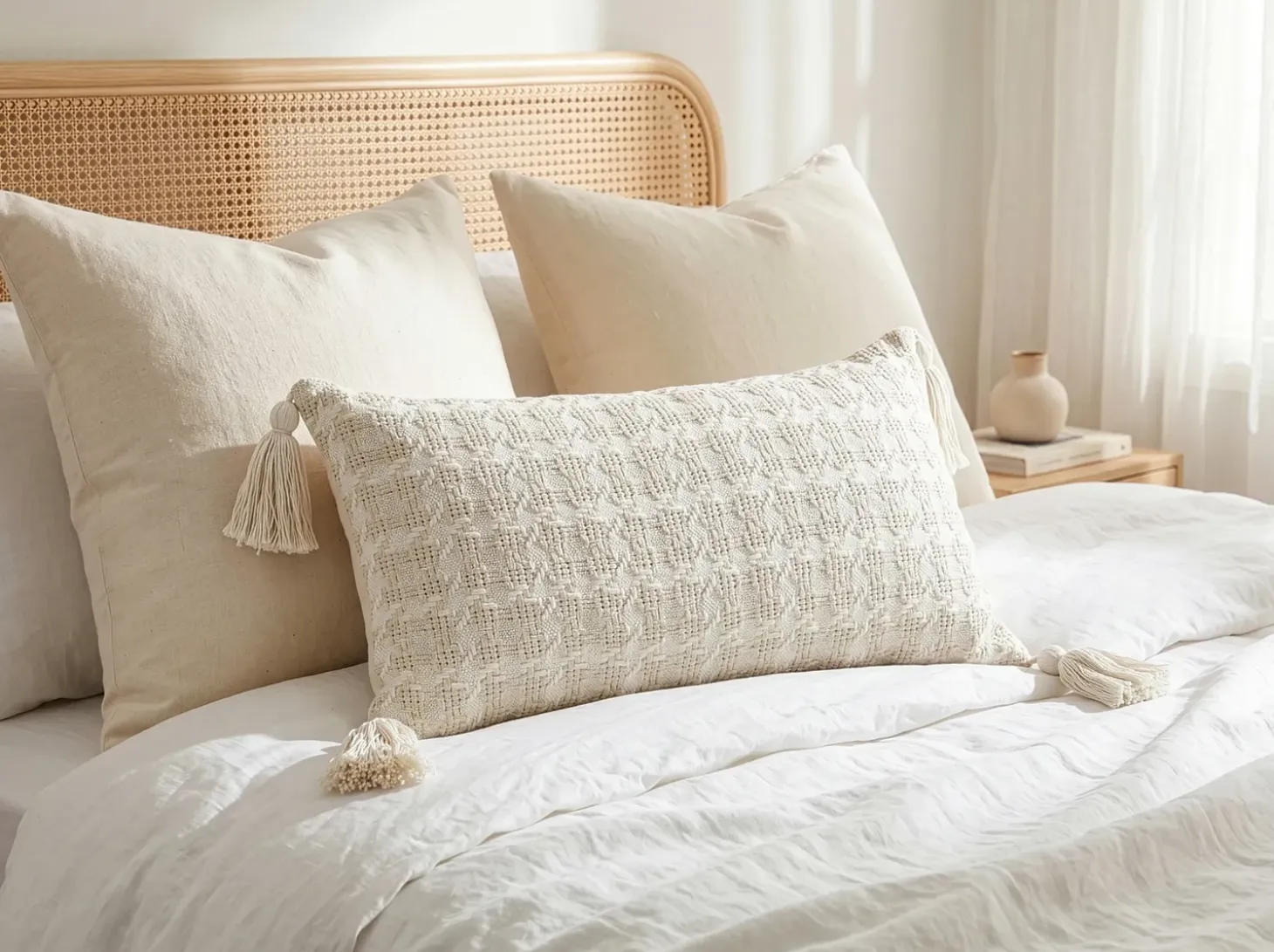 Pyntepude DOURIS 30 x 60 cm Lys Beige Ternet mønster