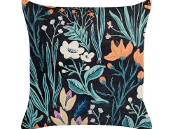Pyntepude OSMUNDA Velour 45 x 45 cm Sort Blomstermønster