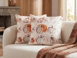 Pyntepude CUCURBITA Velour 45 x 45 cm Beige Plante mønster