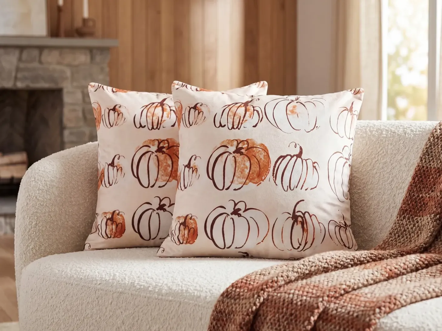 Pyntepude CUCURBITA Velour 45 x 45 cm Beige Plante mønster