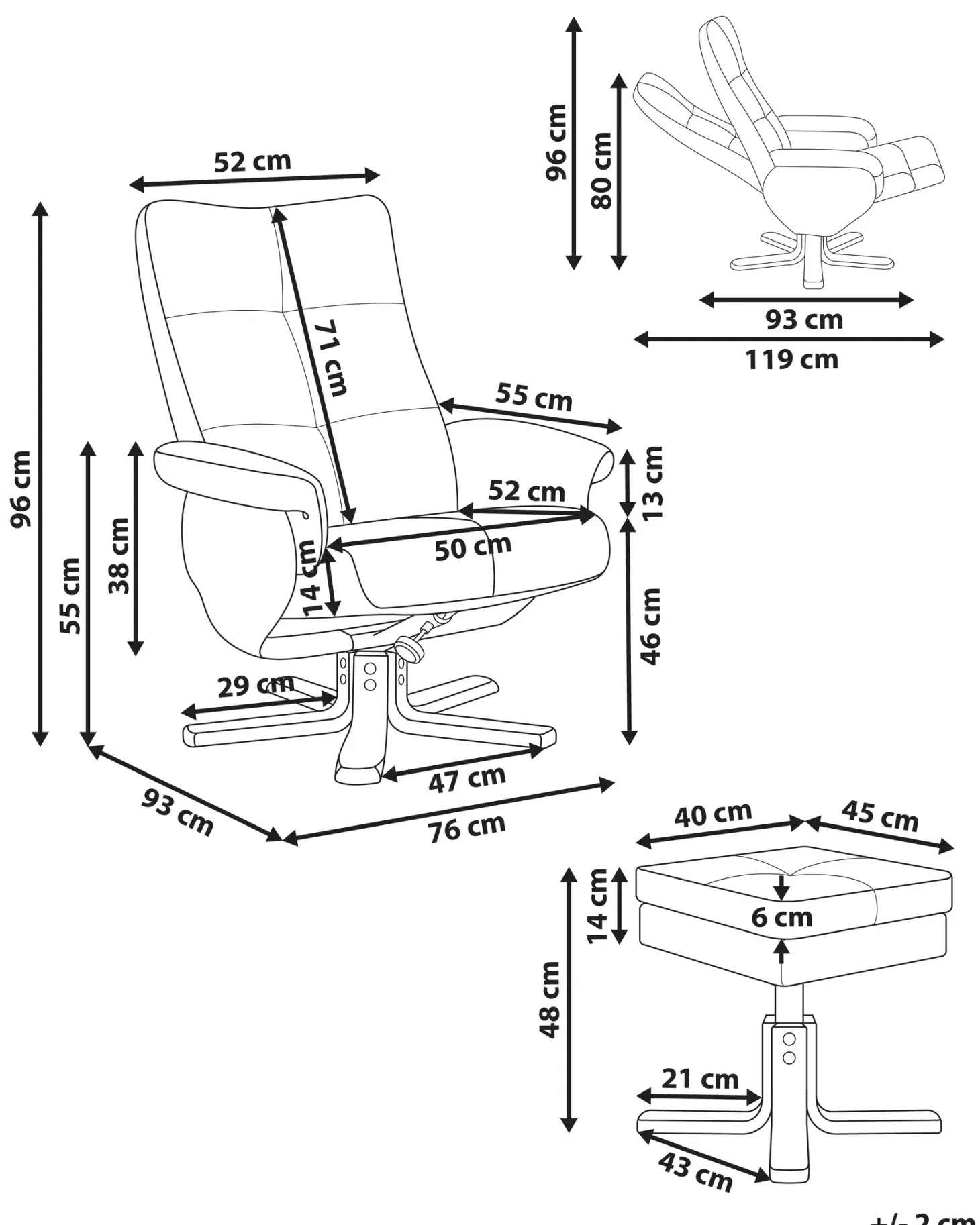 Recliner stol EPSE med fodskammel Kunstlæder Beige