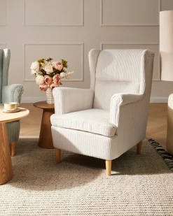 Øreklapstol ABSON Fløjl Lys Beige