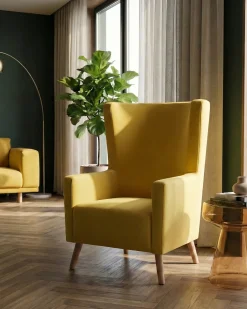 Øreklapstol ONEIDA Velour Gul