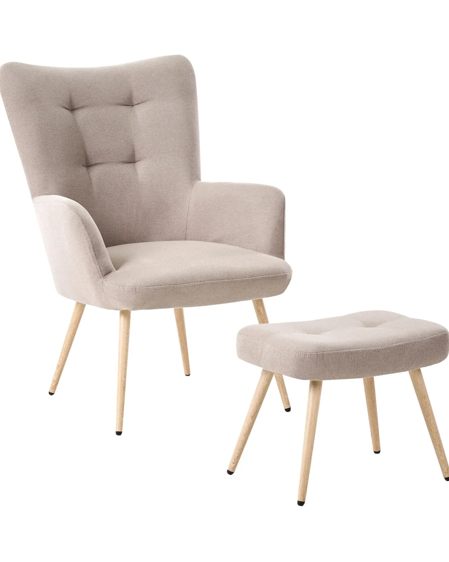 Øreklapstol VEJLE med fodskammel Beige