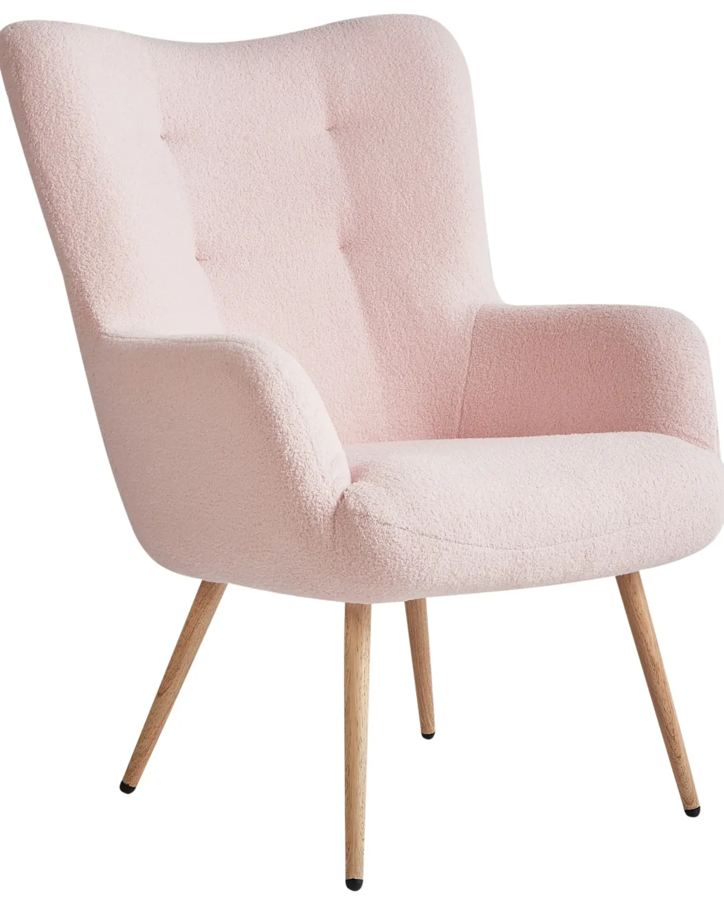 Øreklapstol VEJLE med fodskammel Boucle Pastellrosa