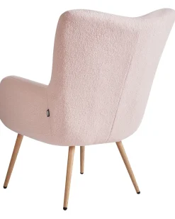 Øreklapstol VEJLE med fodskammel Boucle Pastellrosa