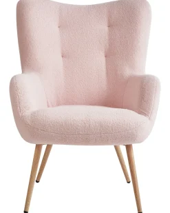 Øreklapstol VEJLE med fodskammel Boucle Pastellrosa