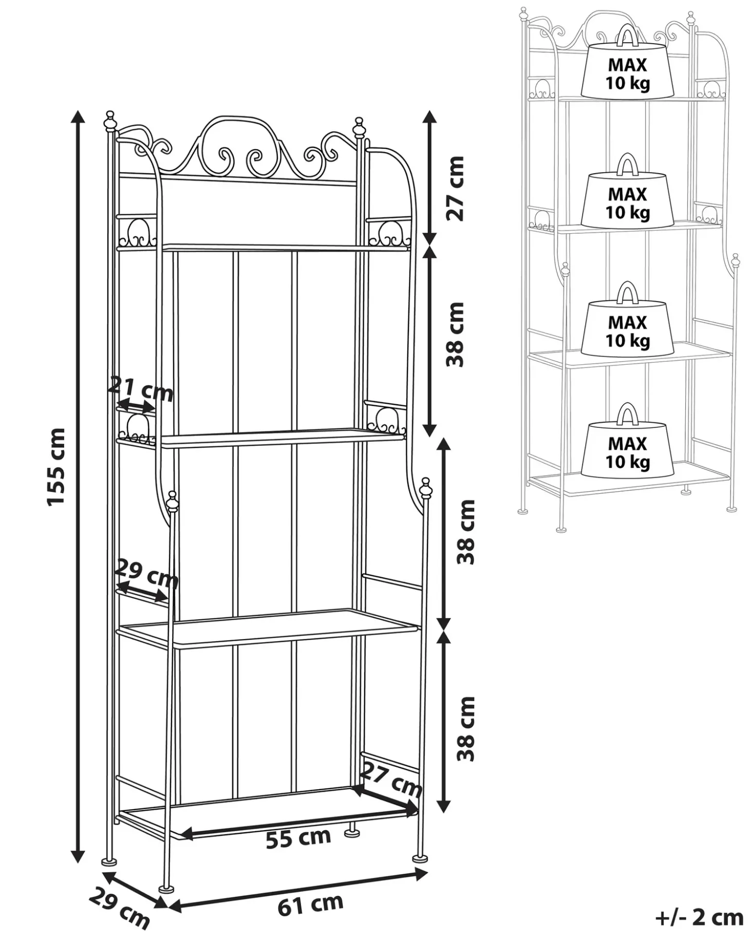 Reol ISERNIA Metal 155 cm 61 cm Sort