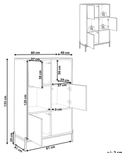 Reol MOINES 135 cm Brun/sort