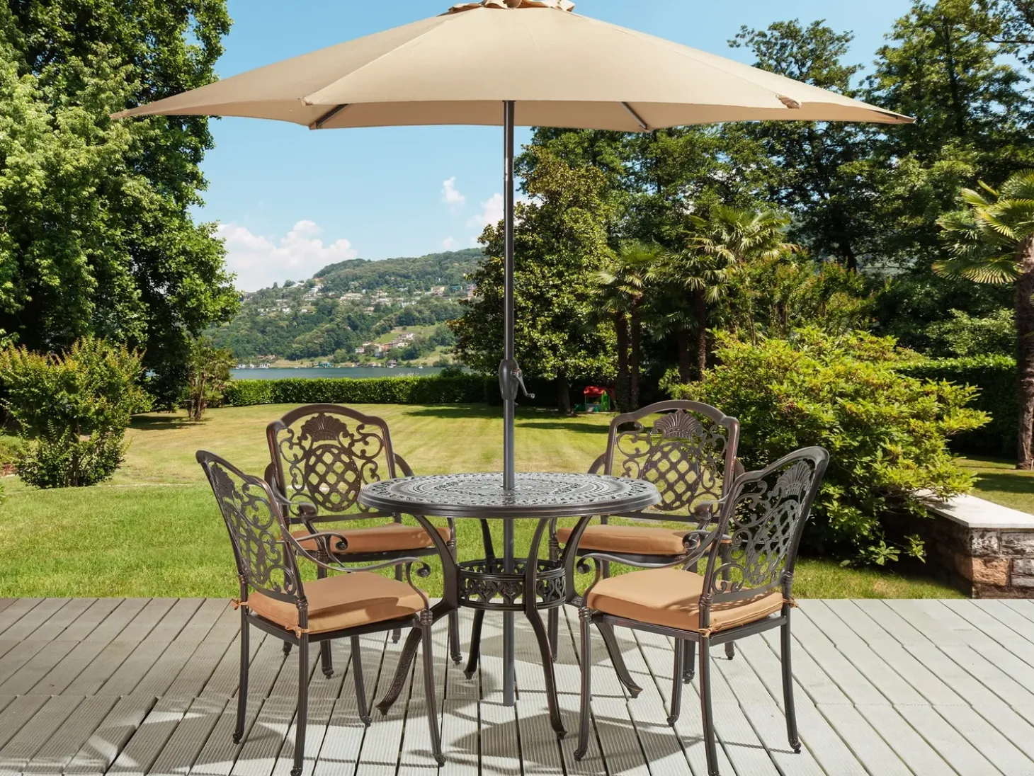 SALENTO 4 personers Havemøbelsæt Mørkebrun Metal med parasol (16 variant)