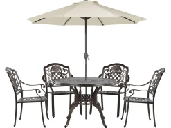 SALENTO 4 personers Havemøbelsæt Mørkebrun Metal med parasol (16 variant)