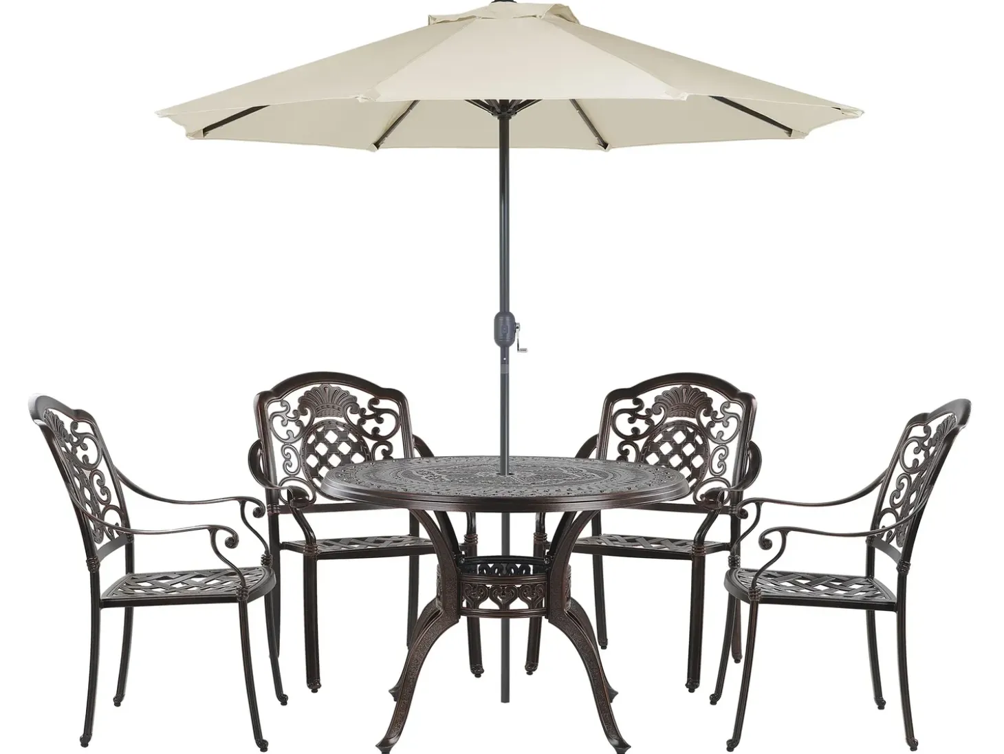SALENTO 4 personers Havemøbelsæt Mørkebrun Metal med parasol (16 variant)