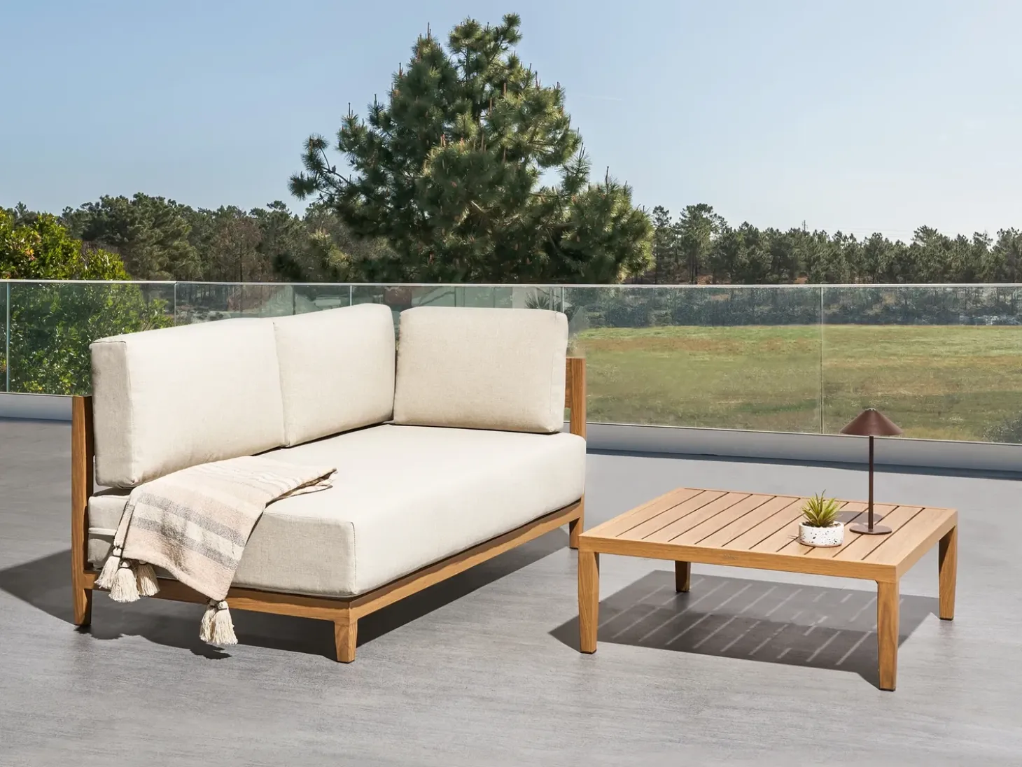 SAMPIERI 2 personers Havesofa med bord Lysebrun Metal
