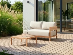 SAMPIERI 2 personers Havesofa med bord Lysebrun Metal