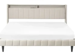 Seng med LED BEAULIEU 180 x 200 cm med opbevaring med USB-port Beige