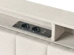 Seng med LED BEAULIEU 180 x 200 cm med opbevaring med USB-port Beige