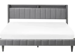 Seng med LED BEAULIEU 180 x 200 cm med opbevaring med USB-port Mørkegrå