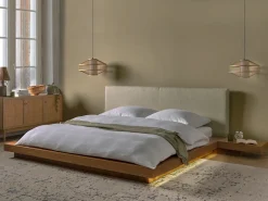 Seng med LED Boucle ZEN 180 x 200 cm LED Naturlig ask