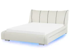Seng med LED Ægte læder NANTES 140 x 200 cm LED Cremehvid