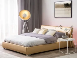 Seng med LED Ægte læder PARIS 180 x 200 cm LED Guld