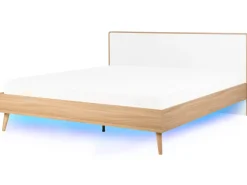 Seng med LED SERRIS 180 x 200 cm Lysebrun