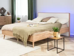 Seng med LED SERRIS 180 x 200 cm Lysebrun