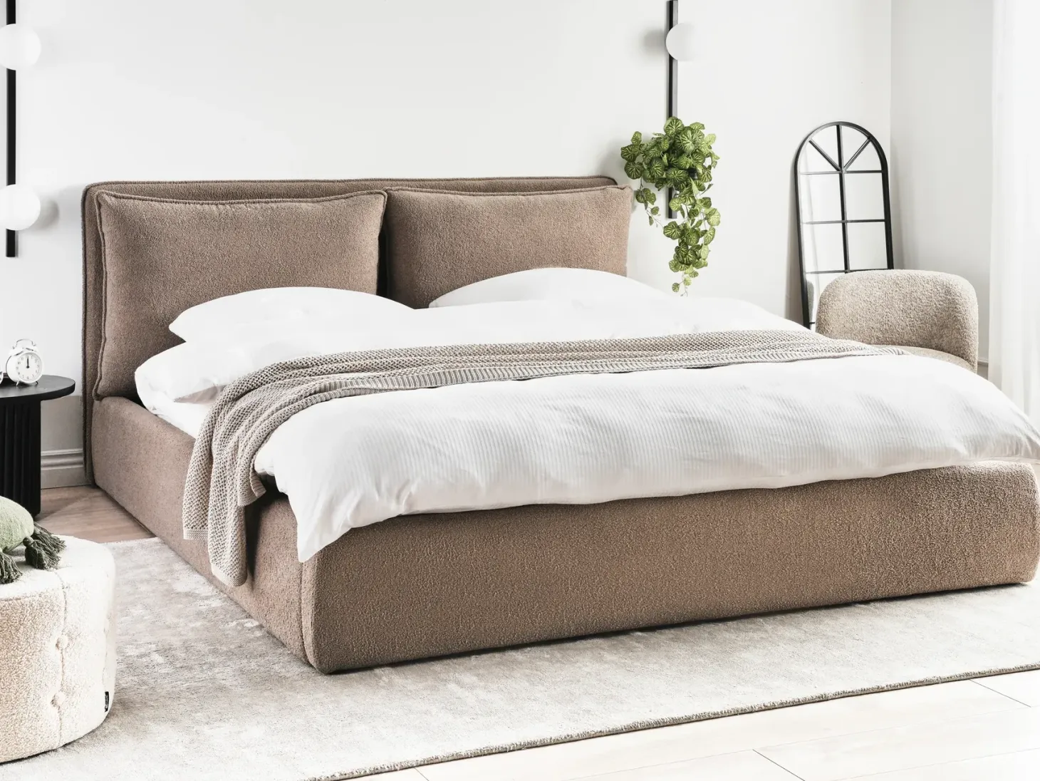 Seng med opbevaring BAJONNA Boucle Brun 180 x 200 cm