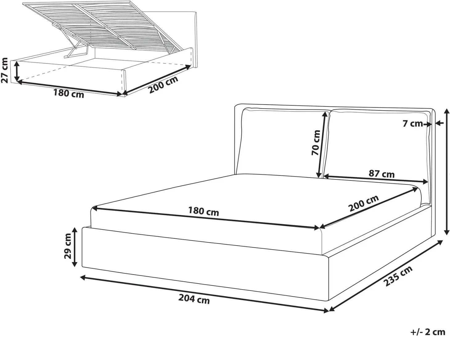 Seng med opbevaring BAJONNA Velour Beige 180 x 200 cm