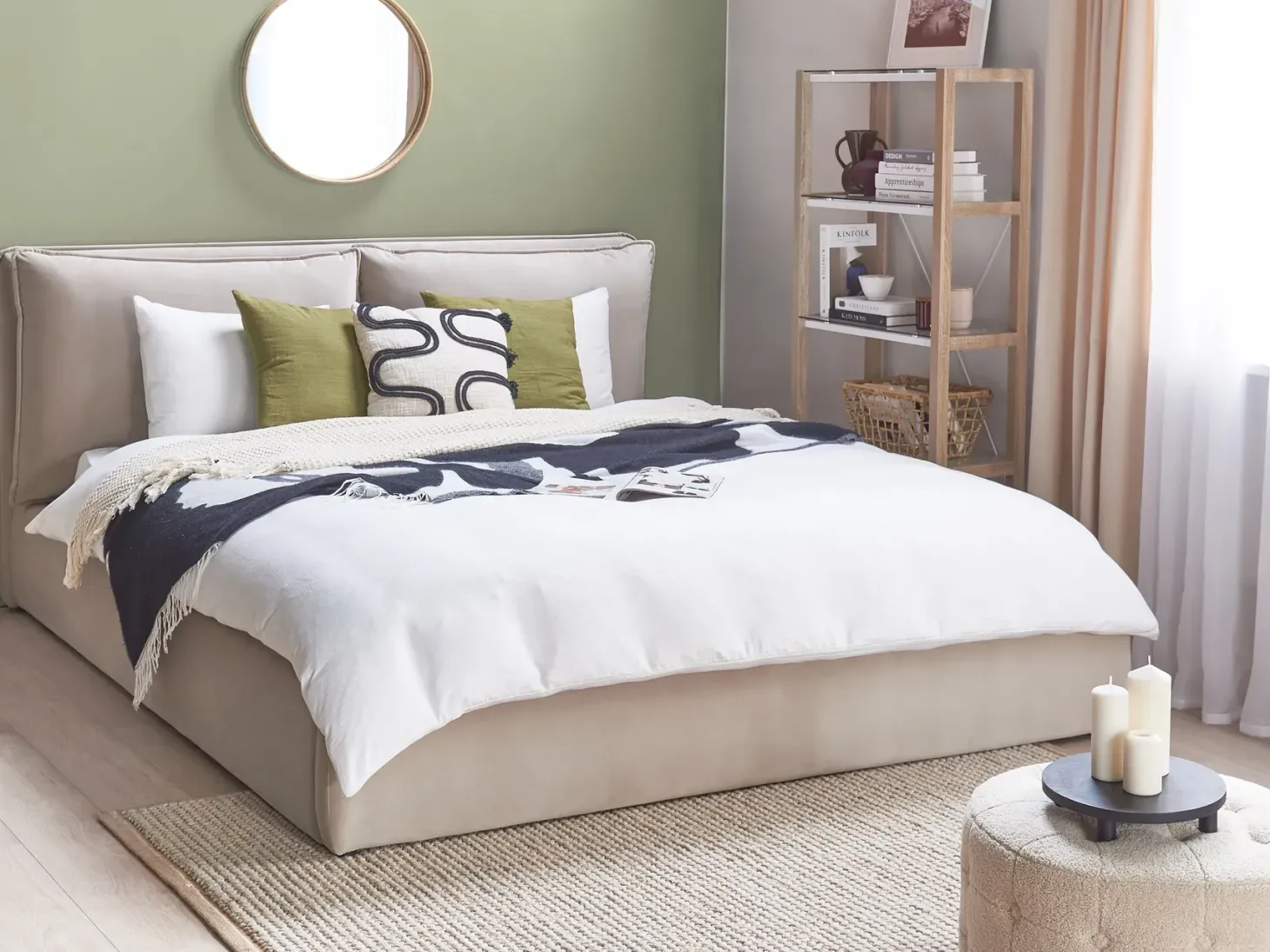 Seng med opbevaring BAJONNA Velour Beige 180 x 200 cm
