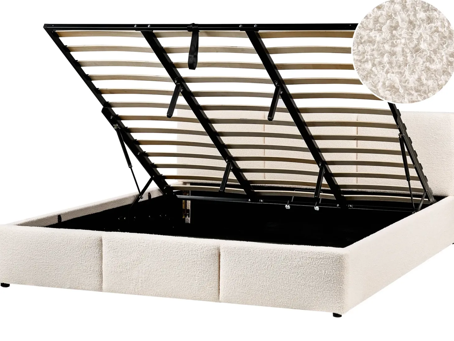 Seng med opbevaring BOUSSE Boucle Cremehvid 180 x 200 cm
