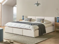 Seng med opbevaring BOUSSE Boucle Cremehvid 180 x 200 cm