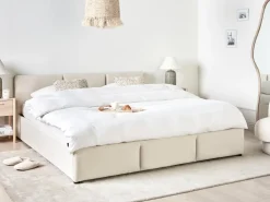 Seng med opbevaring BOUSSE Velour Lys Beige 180 x 200 cm