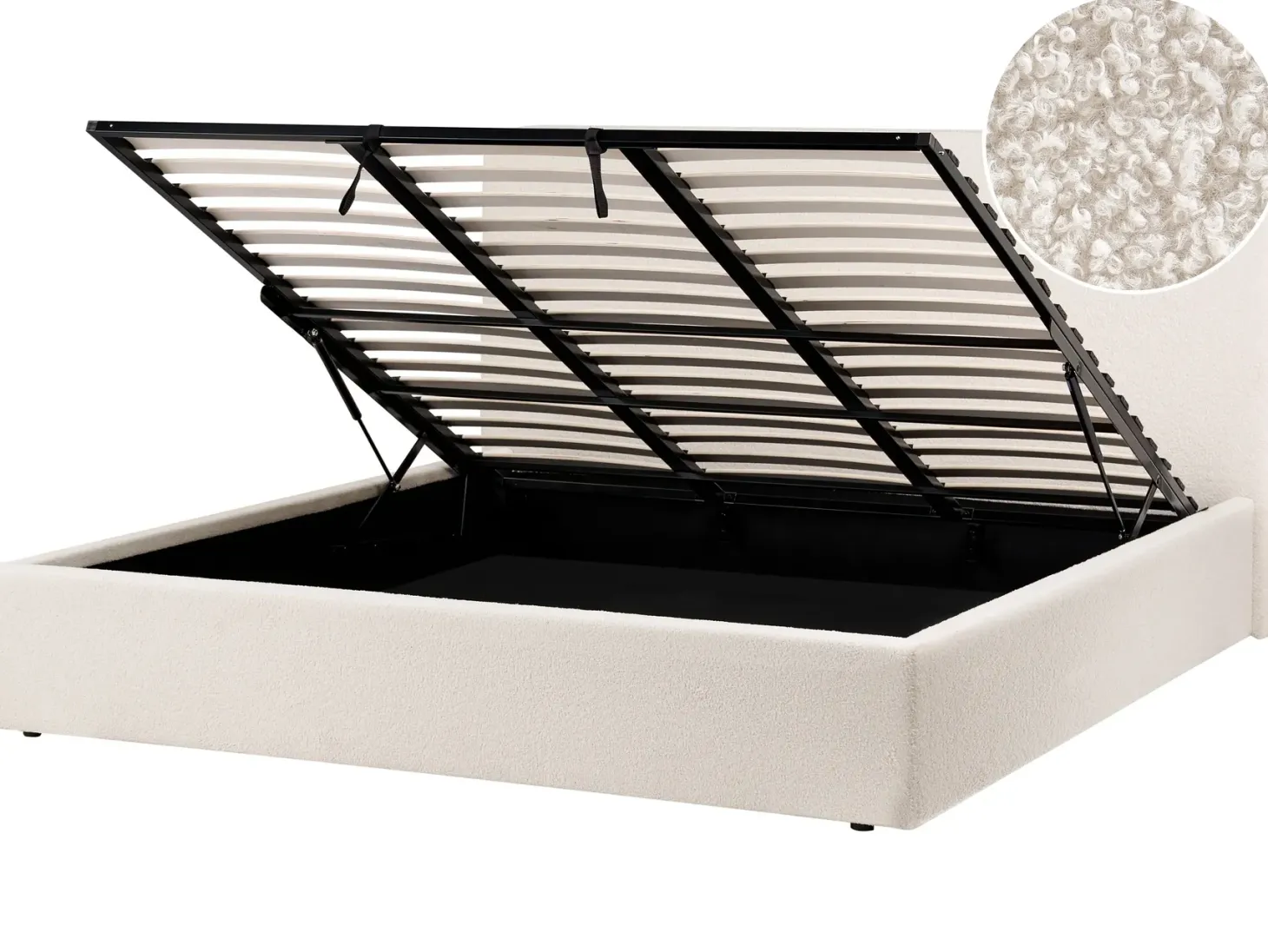Seng med opbevaring BRENON Boucle Cremehvid 180 x 200 cm