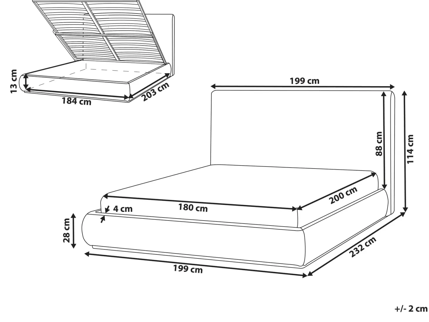 Seng med opbevaring CAMPAGNE Lys Beige 180 x 200 cm