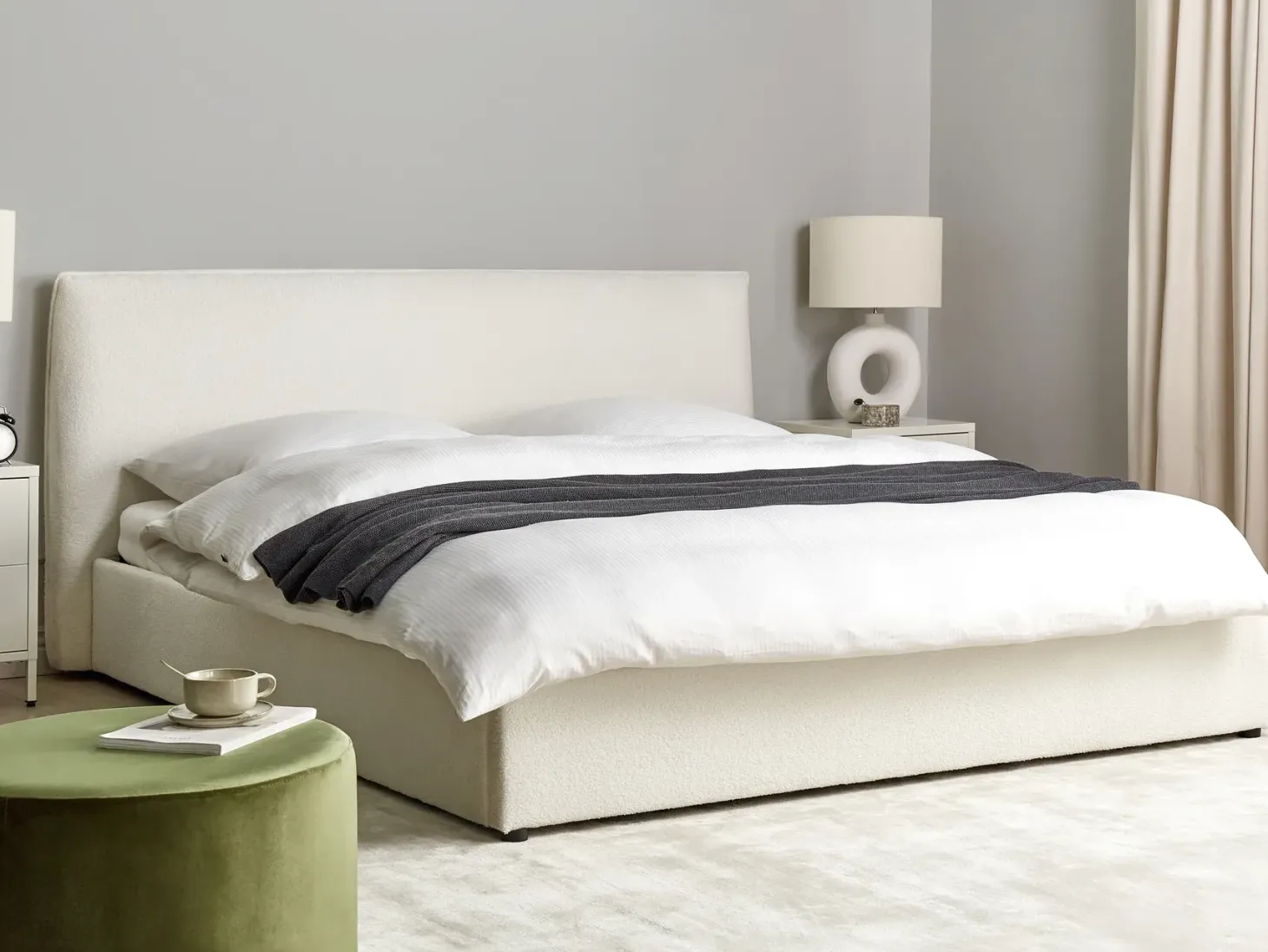 Seng med opbevaring LAVAUR Boucle Cremehvid 180 x 200 cm