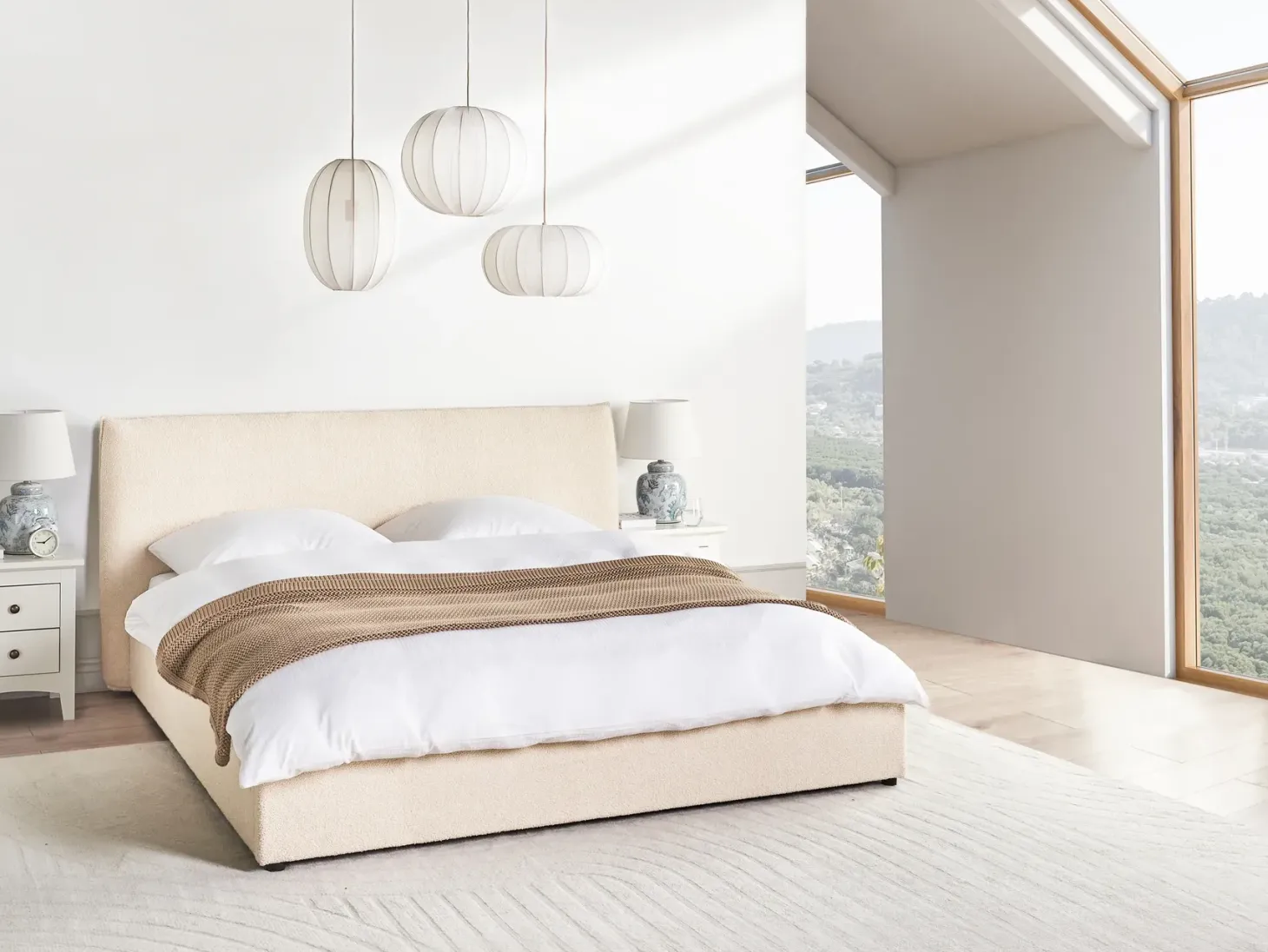 Seng med opbevaring LAVAUR Boucle Beige 180 x 200 cm