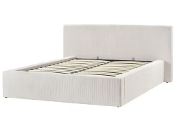 Seng med opbevaring LILLEBONNE Fløjl Lys Beige 140 x 200 cm