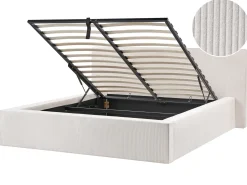 Seng med opbevaring LILLEBONNE Fløjl Lys Beige 160 x 200 cm