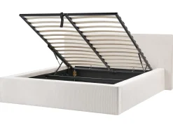Seng med opbevaring LILLEBONNE Fløjl Lys Beige 160 x 200 cm