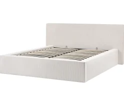 Seng med opbevaring LILLEBONNE Fløjl Lys Beige 160 x 200 cm