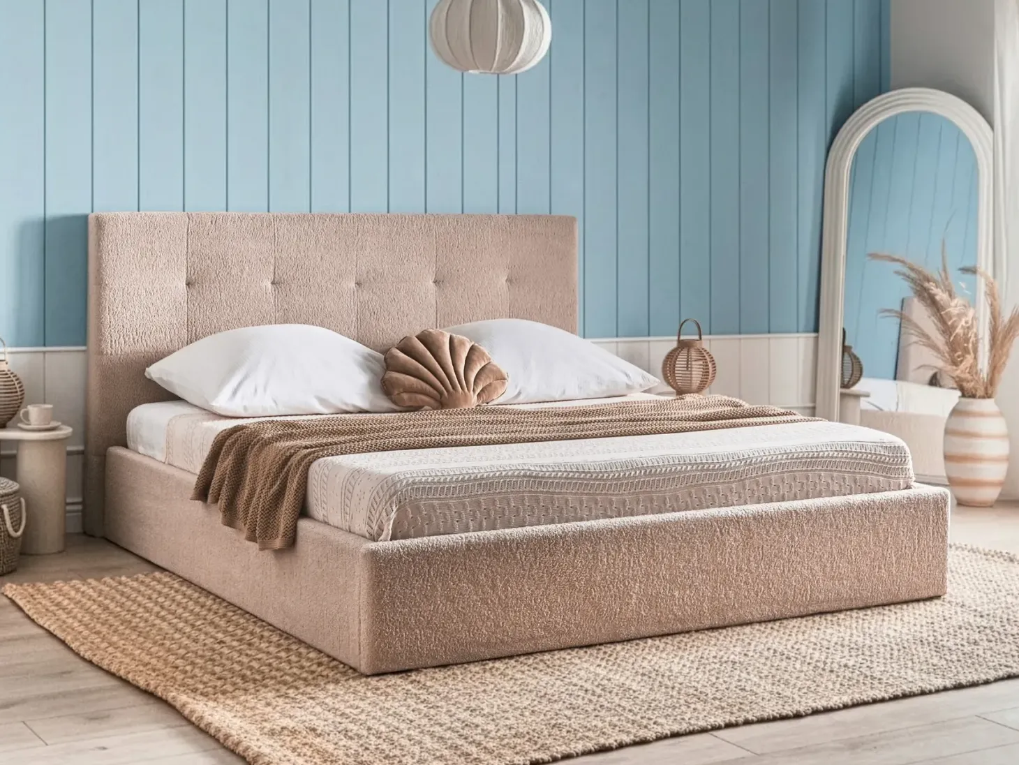 Seng med opbevaring LORIENT Boucle Beige 180 x 200 cm