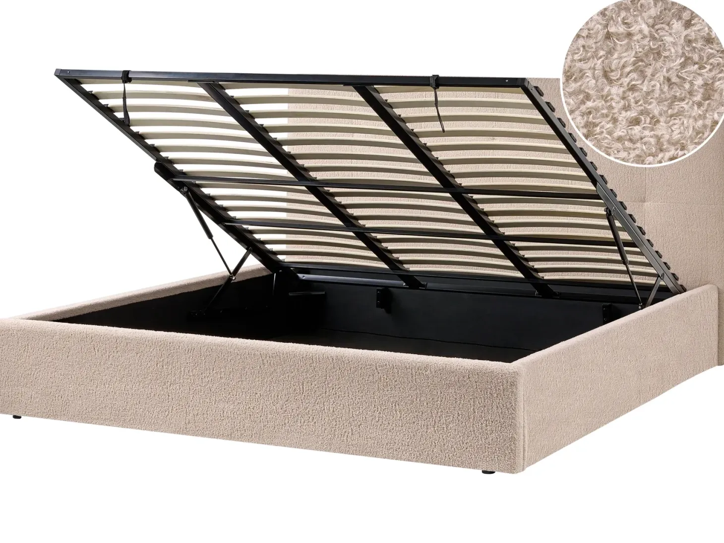 Seng med opbevaring LORIENT Boucle Beige 180 x 200 cm
