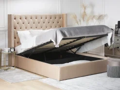 Seng med opbevaring LUBBON Velour Beige 160 x 200 cm