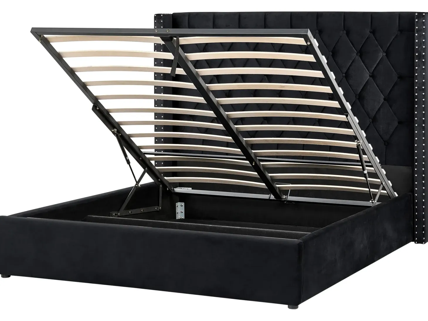 Seng med opbevaring LUBBON Velour Sort 160 x 200 cm