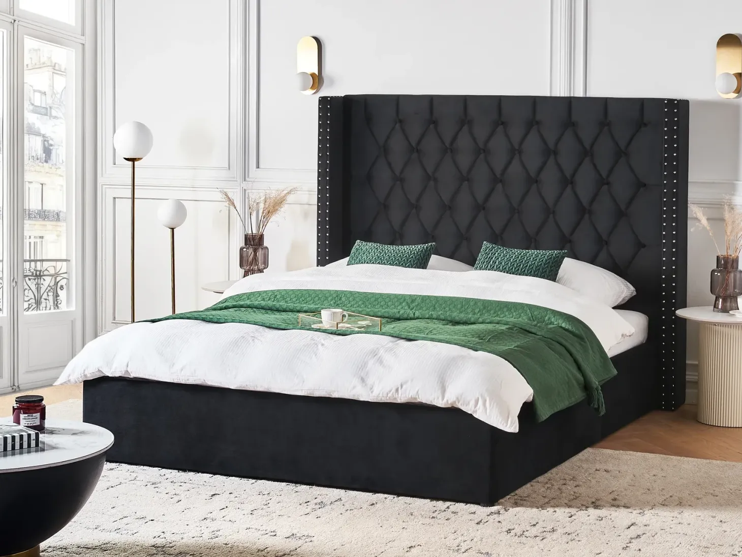 Seng med opbevaring LUBBON Velour Sort 160 x 200 cm