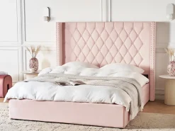Seng med opbevaring LUBBON Velour Pastellrosa 160 x 200 cm