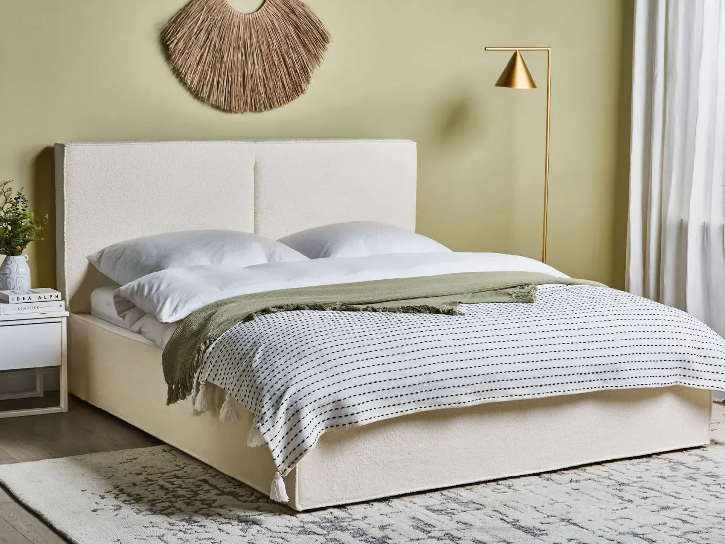 Seng med opbevaring MOISSAC Boucle Cremehvid 160 x 200 cm